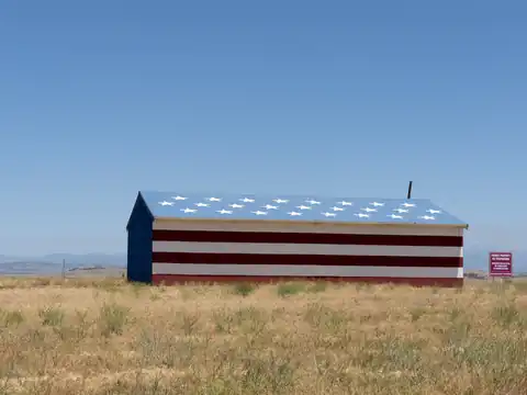 Barn painted as an American flag in Madera, California