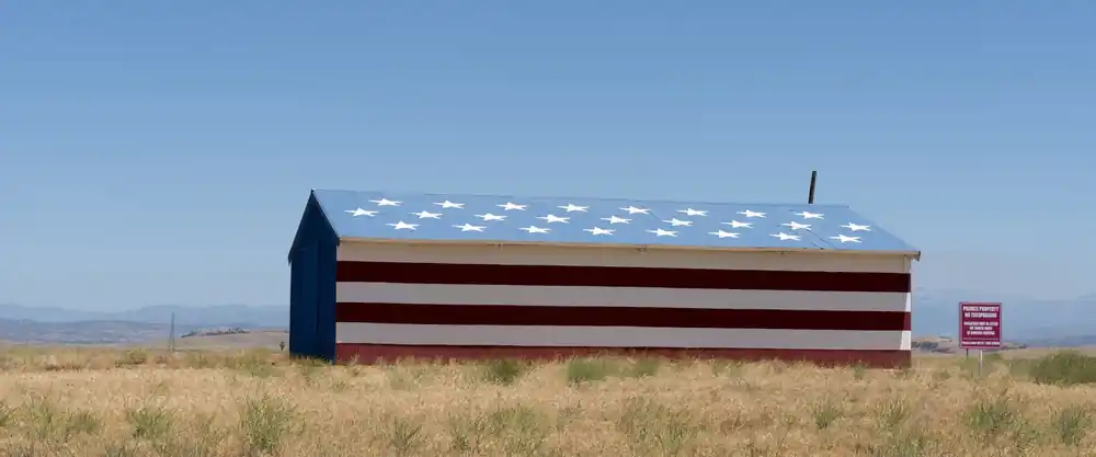 Barn painted as an American flag in Madera, California