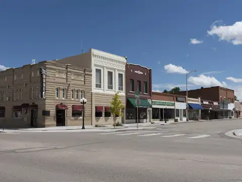 Historic brick storefronts on Main Street in Fowler, Colorado